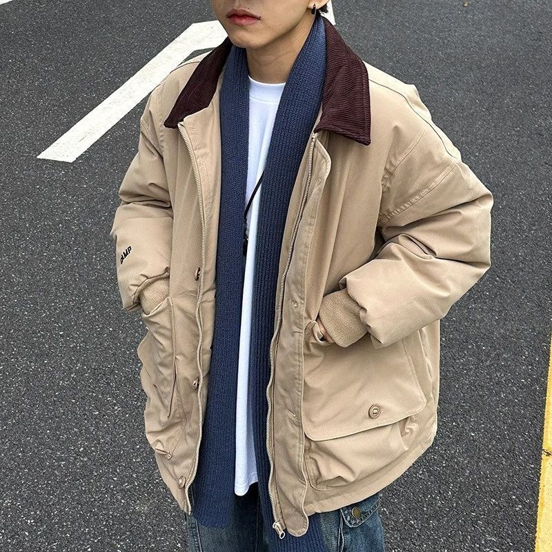 萬梵度日系復古撞色多口袋工裝棉服外套冬季保暖加厚麵包服情侶款