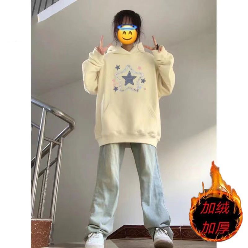 水洗做舊高腰直筒加絨加厚牛仔褲新款復古顯瘦ins潮百搭拖地長褲