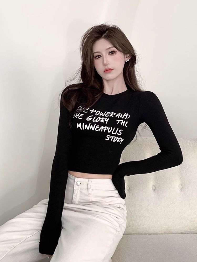 咖色加絨打底衫女秋冬保暖內搭短款上衣美拉德小個子修身長袖T恤