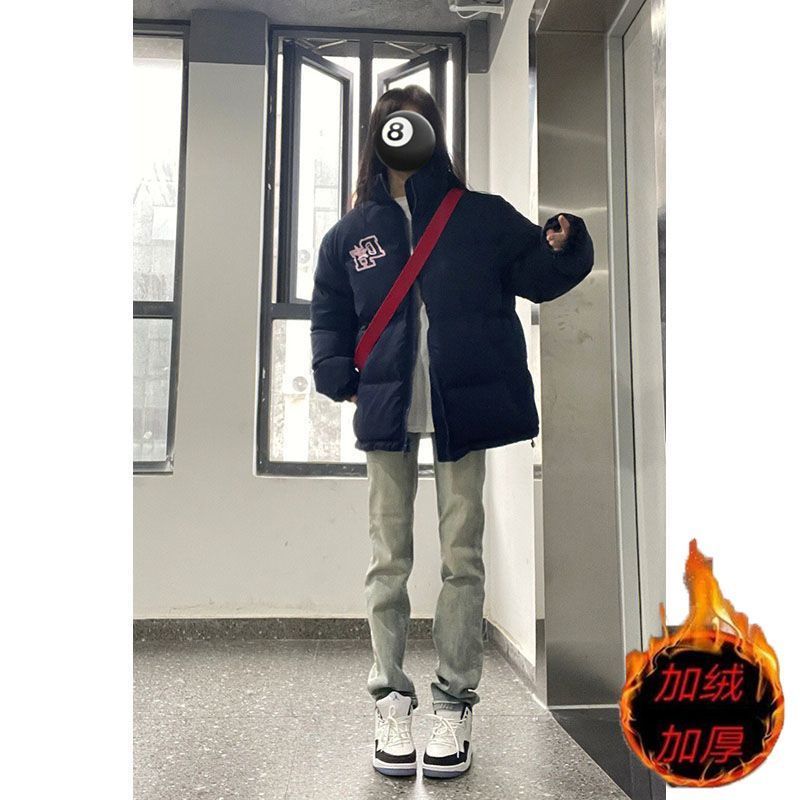 秋冬季加絨加厚黃泥牛仔褲水洗做舊高彈美式高街直筒小眾長褲男女