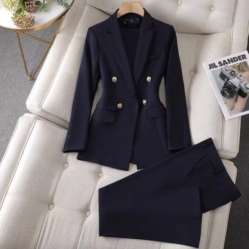 Navy blue suit suit for women autumn and winter new college student interview formal wear cotton professional wear long-sleeved suit jacket