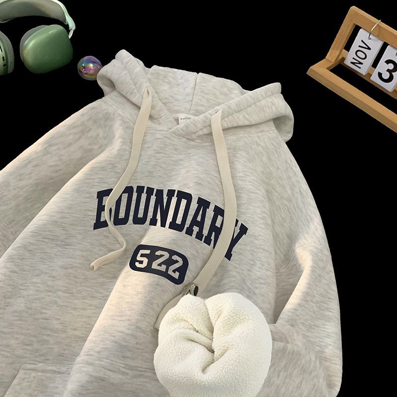 Teenagers handsome hooded sweatshirt men's autumn and winter American retro velvet thickened jacket junior high school student tops