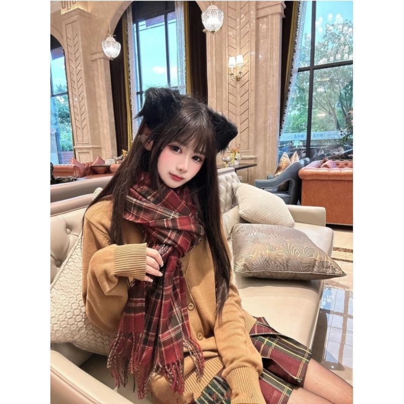 New Year and Christmas shirt lazy style jk college student uniform cardigan suit sweater solid color knitted long-sleeved jacket