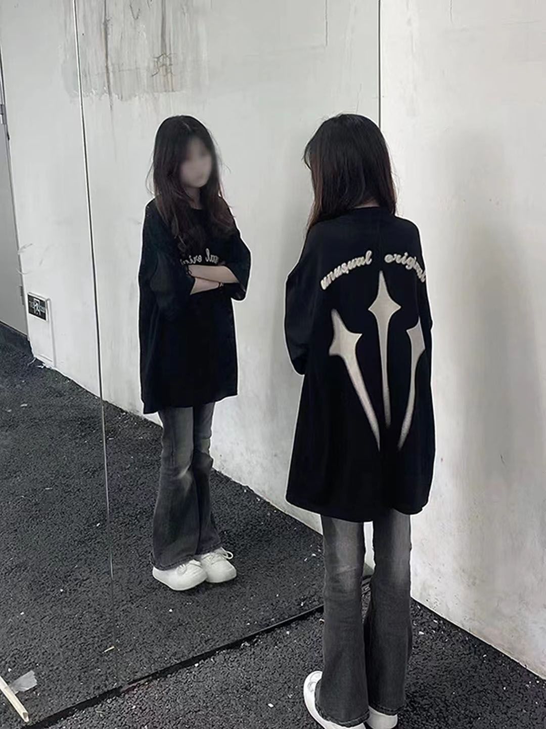 彈力煙灰色微喇牛仔褲女秋冬高腰修身顯瘦美式復古喇叭褲煙管褲子