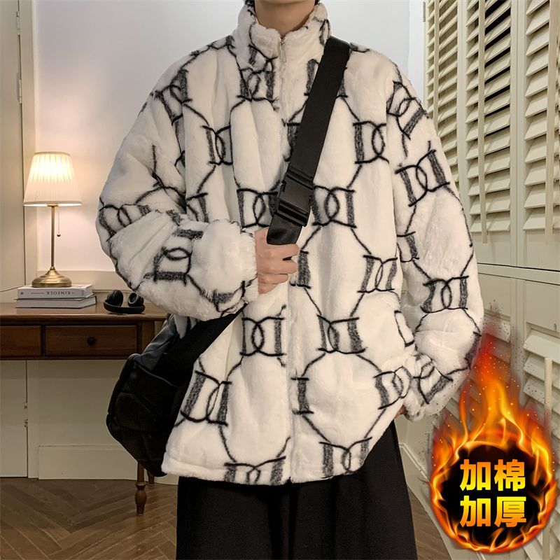 高級感羊羔絨毛棉服男款oversize情侶裝冬季棉衣美式潮流棉襖外套