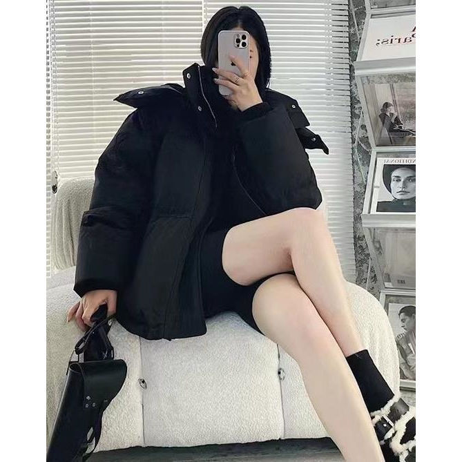 短款棉服女加厚2023冬季韩系设计感宽松小个子炸街连帽面包服外套