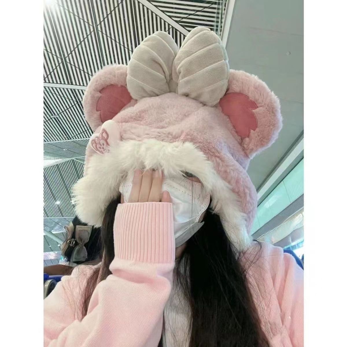 Cute plush warm hat Shirley Rose ear protection double ball flannel cute and cute Duffy Star Dew