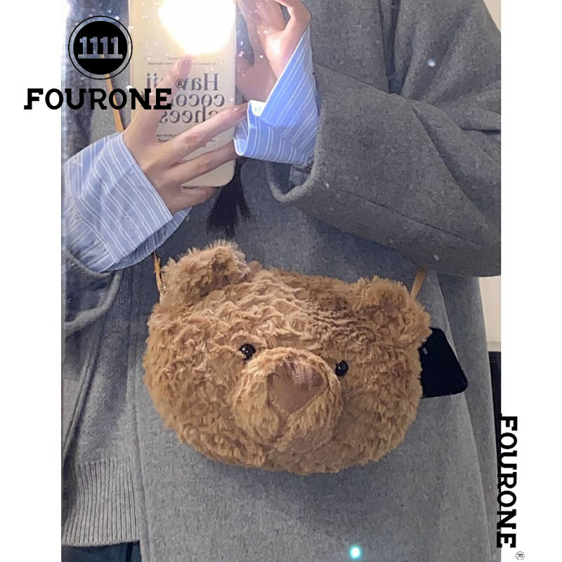 Cartoon plush bag for women in autumn and winter new trendy and cute Barcelona bear bag crossbody lamb hair bag