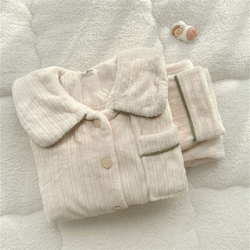 冬季法蘭絨甜美娃娃領少女睡衣秋冬新款加絨加厚珊瑚絨家居服套裝