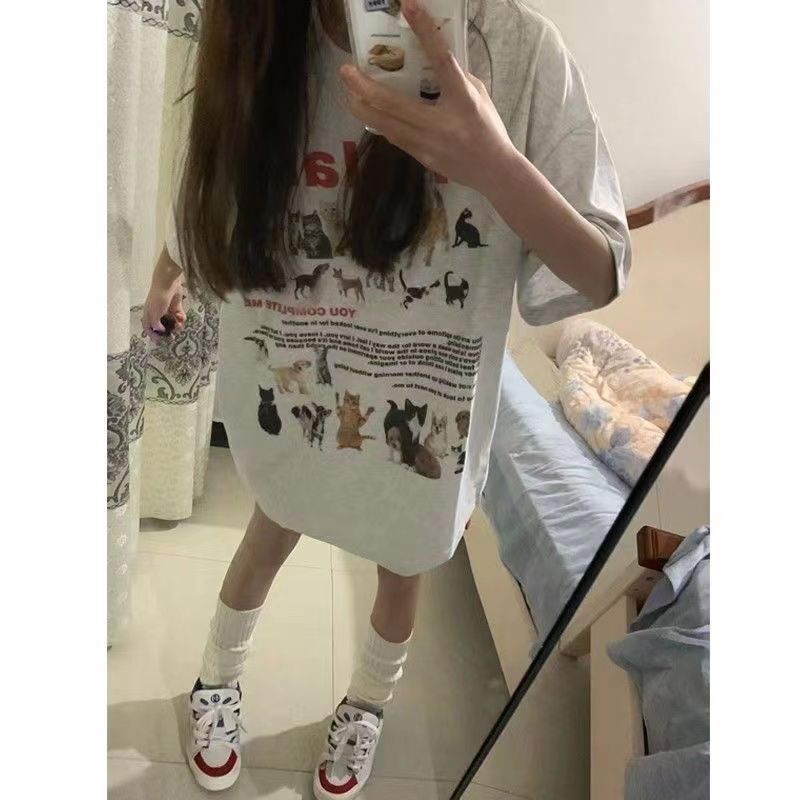 100%純棉韓版hiphop灰色短袖t恤女學生夏季寬鬆oversize半袖上衣