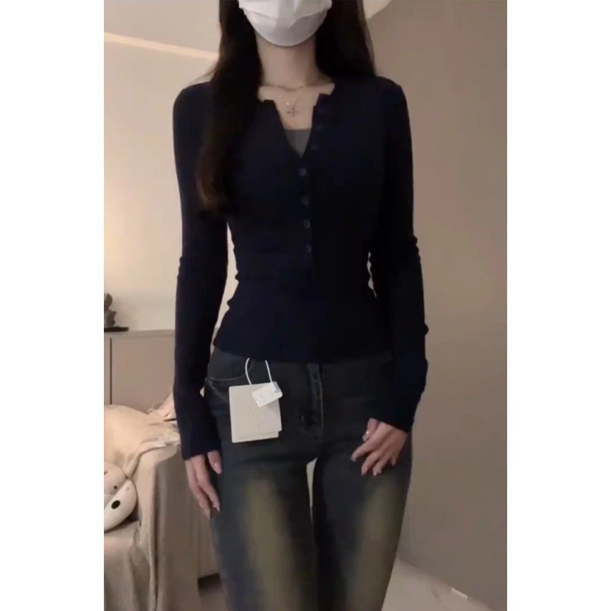 美式修身辣妹纯欲长袖t恤女秋冬新款内搭打底衫显瘦短款上衣