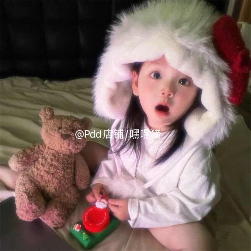 嘿嘿豬/新款韓系KT大蝴蝶結帽子可愛保暖毛絨帽子秋冬季2023情侶