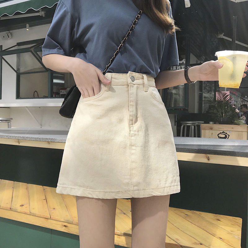 ins small denim short skirt for women 2023 spring and autumn new high-waisted slimming high a-line hip-hugging denim skirt