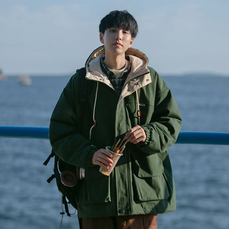 萬梵度復古工裝棉服男女秋冬季痞帥寬鬆戶外街頭防風連帽棉服外套