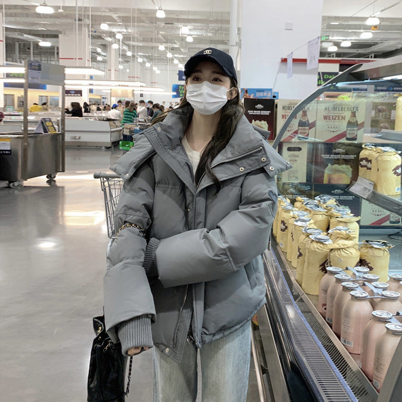 短款棉服女加厚2023冬季韩系设计感宽松小个子炸街连帽面包服外套