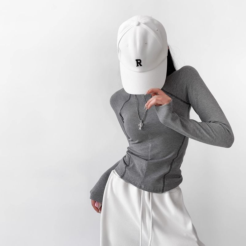 修身長袖t恤女秋冬半高領德絨加厚內搭打底衫小個子拉鏈保暖上衣