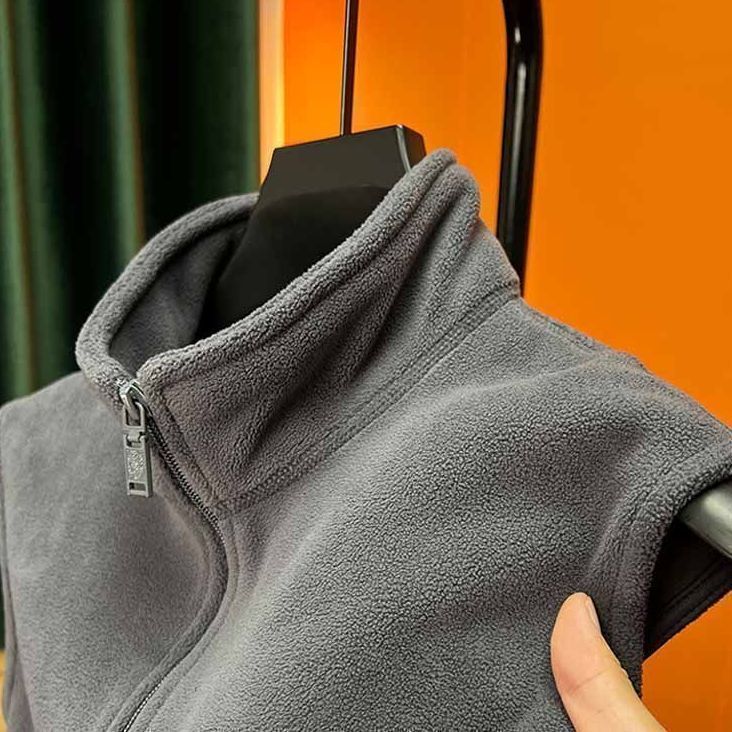Autumn and winter new men's polar fleece vest, stand collar, windproof and warm zipper vest top, worn outside and inside