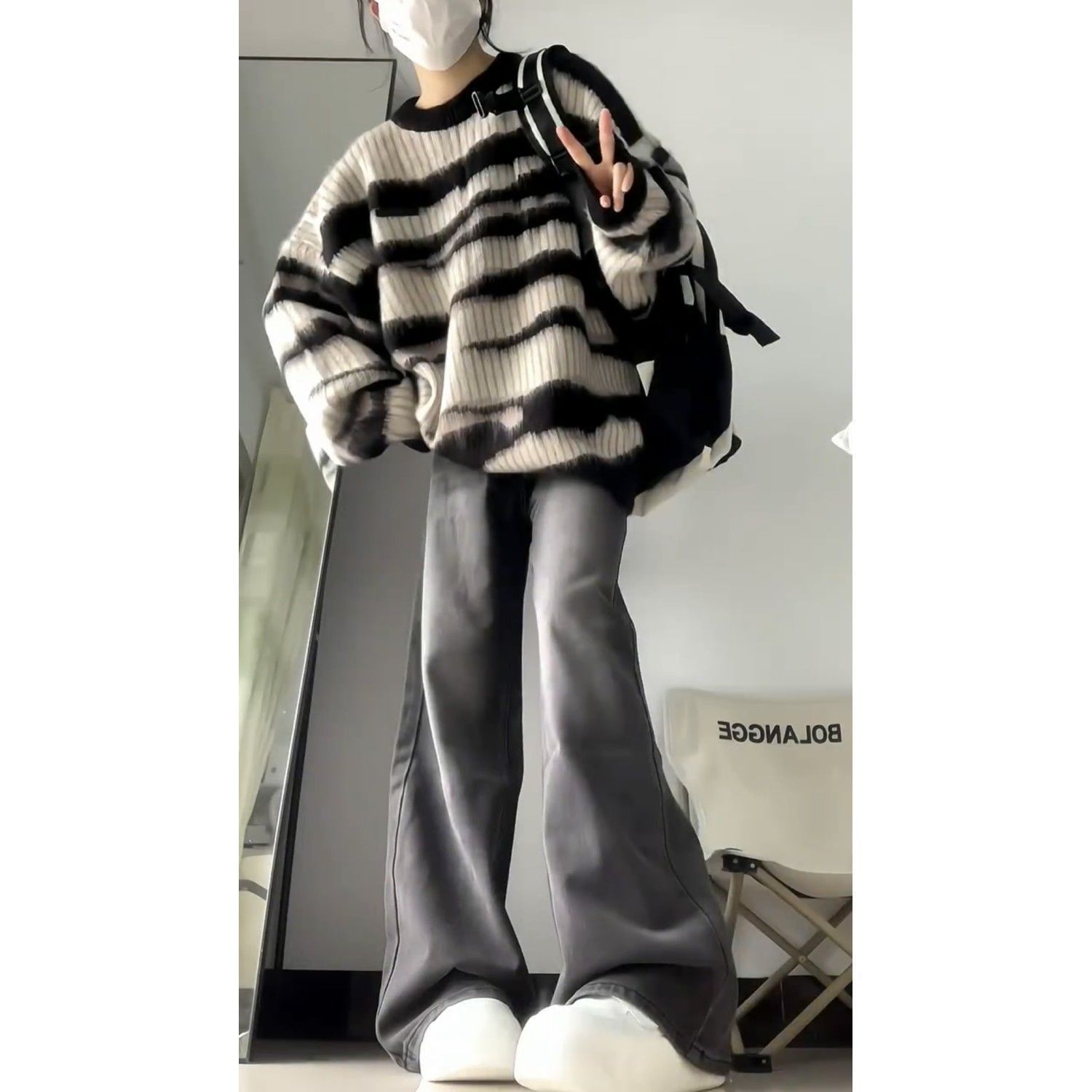 美式黑色垂感闊腿牛仔褲女秋冬2023新款寬鬆直筒顯瘦拖地長褲子潮