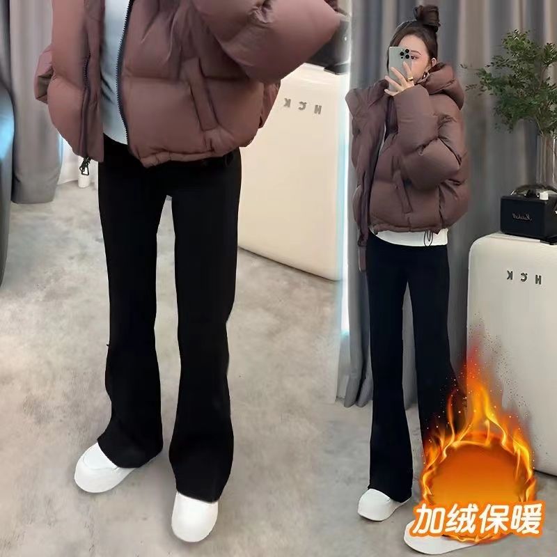 2023 Autumn and Winter New Supermodel Pants Extremely Cold Plush Velvet Warm Slim-fitting Zipper Two-Wear Slim Flared Pants