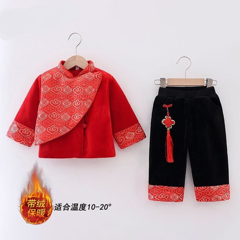 拜年服男童加絨中國風套裝龍年兒童加厚過年服寶寶唐裝喜慶新年服