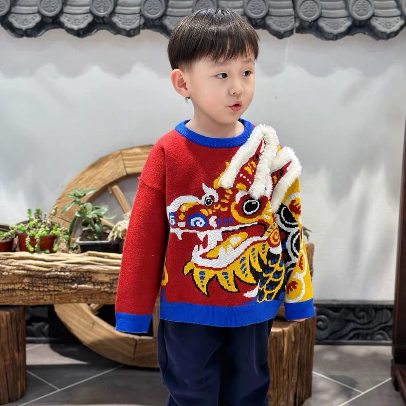 龙年红色中国风亲子毛衣新年母女装新款过年亲子装一家三口冬装潮