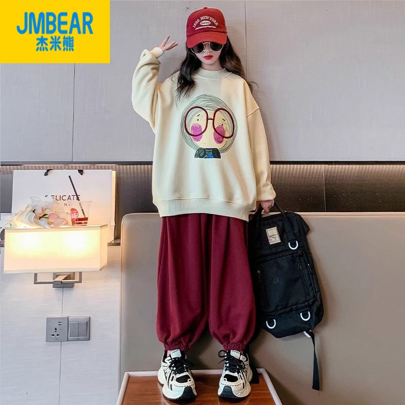 Jamie Bear Girls Sweatshirt Autumn New Style Girls' Wear, Middle and Large Children's Clothes Children's Fashionable Foreign Style Loose Velvet Tops Trend