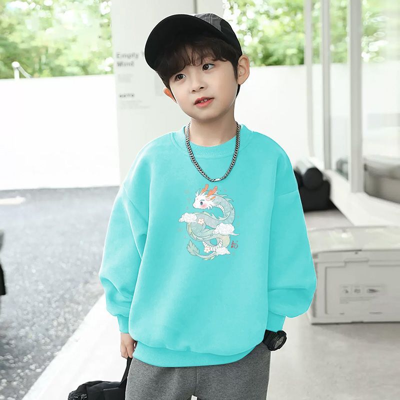DeRong long-sleeved boys and girls T-shirt round neck cartoon autumn and winter style boys and girls versatile tops children's bottoming shirts