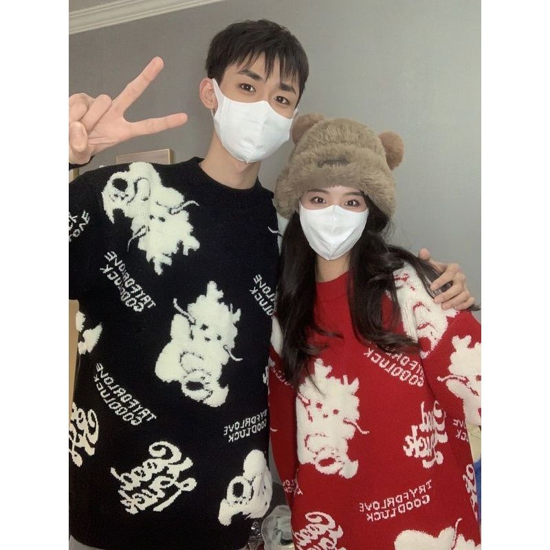 秋冬氛圍感針織毛衣男女小眾提花設計感情侶百搭慵懶風洋氣潮上衣