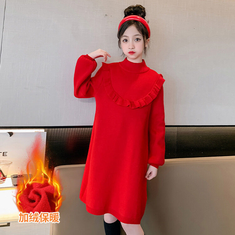 Girls Dress Autumn and Winter  New Children's Clothes Children's Style Princess Dress Knitted Sweater Dress Korean Style Trendy Children's Dress