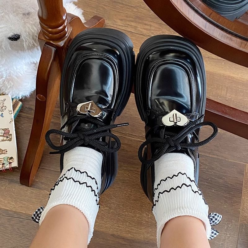 Retro round-toe small leather shoes for women 2024 new spring and autumn Japanese versatile British style thick-soled Mary Jane large-toe shoes