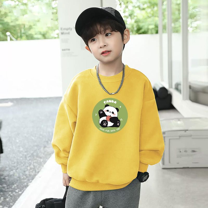 Children's velvet bottoming shirt, autumn and winter boys and girls' tops, long-sleeved baby thickened cartoon print T-shirt
