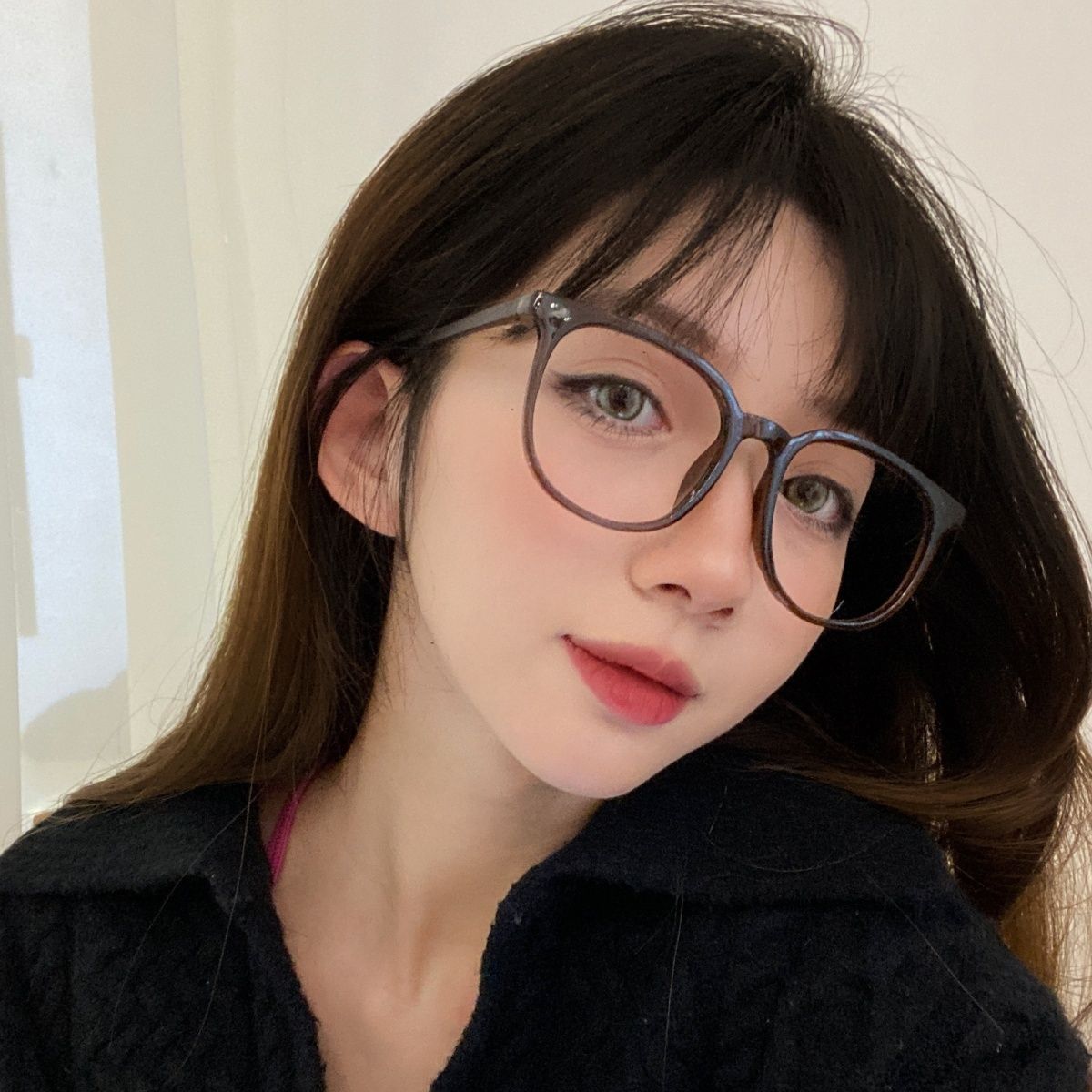 超輕茶色眼鏡框女素顏可配近視度數橢圓大框大臉防藍光平光眼睛架