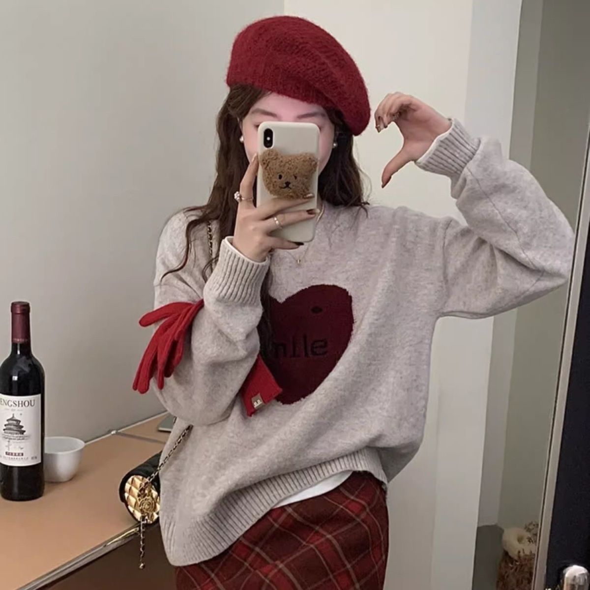 紅色愛心聖誕毛衣女秋冬內搭2023年新款小個子加厚寬鬆慵懶風上衣