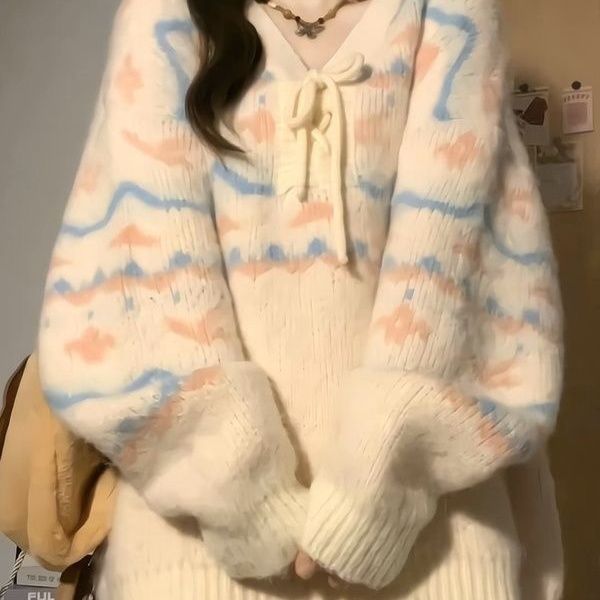 慵懶風森系古着毛衣女秋冬2023新款高級感內搭打底針織衫寬鬆上衣
