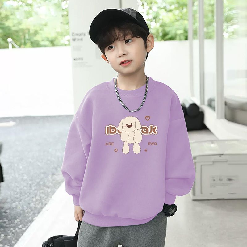 DeRong long-sleeved boys and girls T-shirt round neck cartoon autumn and winter style boys and girls versatile tops children's bottoming shirts