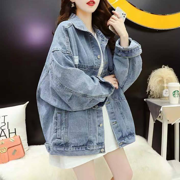 Hong Kong style retro oversize denim jacket for women spring and autumn Korean style loose casual versatile student jacket trendy top