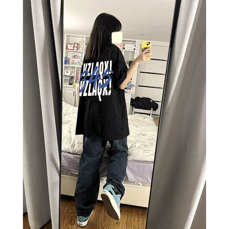 100%純棉美式街頭短袖t恤女學生ins夏季寬鬆潮牌字母印花百搭上衣