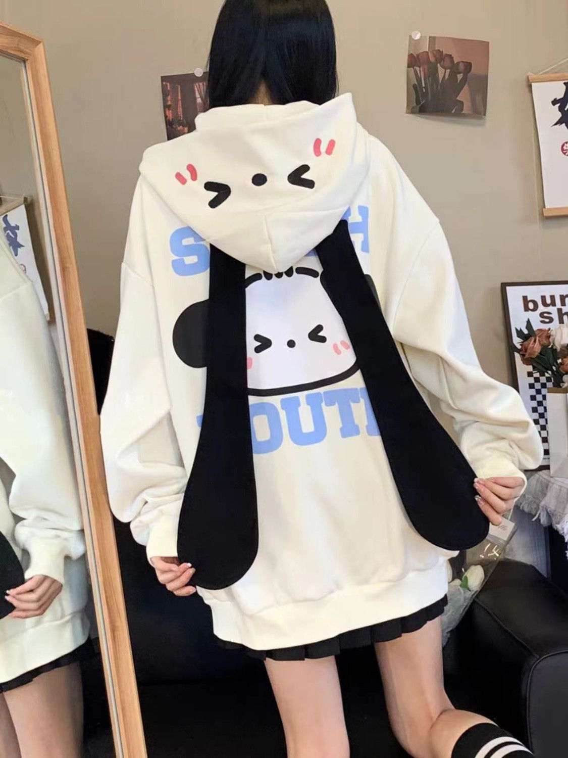 大兔耳朵連帽衛衣女冬季加絨卡通新款ins潮甜妹寬鬆開衫外套上衣