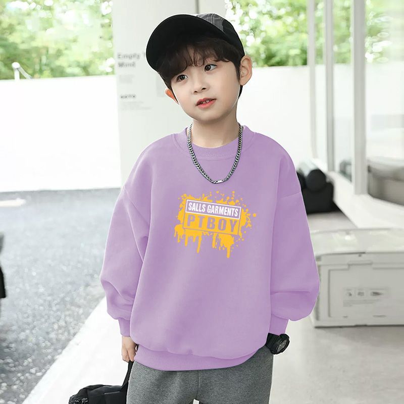 Boys and girls round neck bottoming shirt autumn and winter German velvet medium and large children cartoon style T-shirt versatile printed warm top