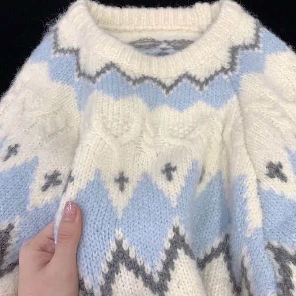 日系復古毛衣女小個子顯瘦加厚高級感寬鬆內搭慵懶風針織衫上衣