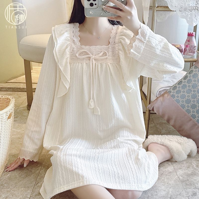 加大碼睡裙女士春秋季棉質中長款甜美公主風2023年新款家居服睡衣