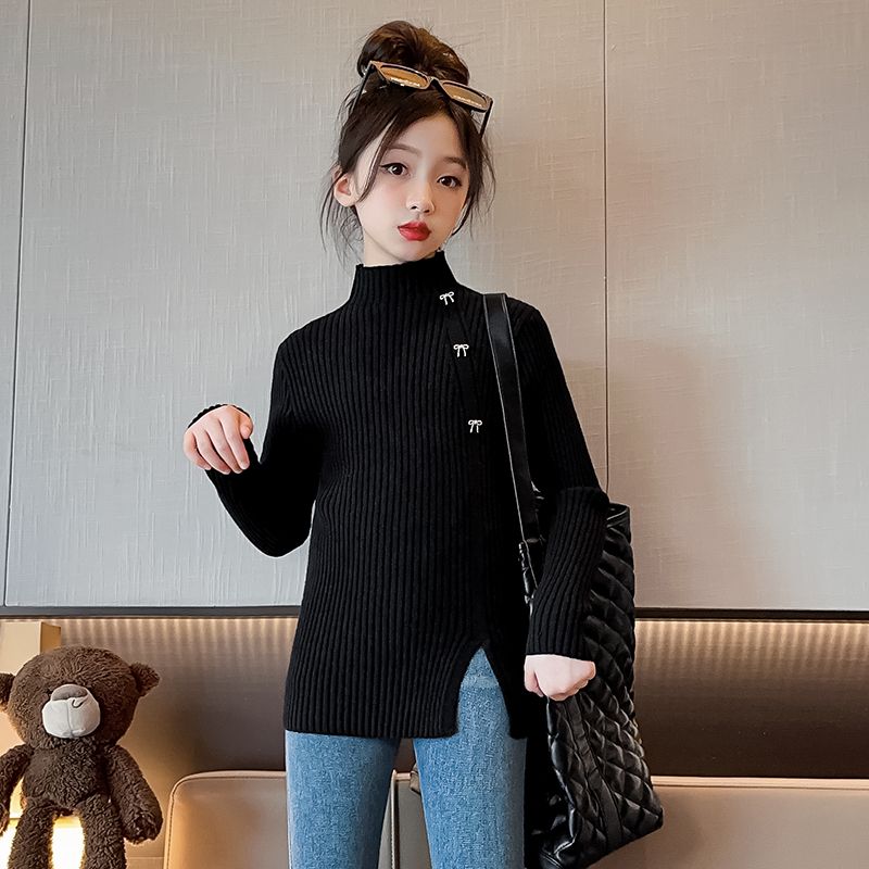 女童打底毛衣2023新款兒童半高領秋冬套頭內搭打底衫中大童針織衫