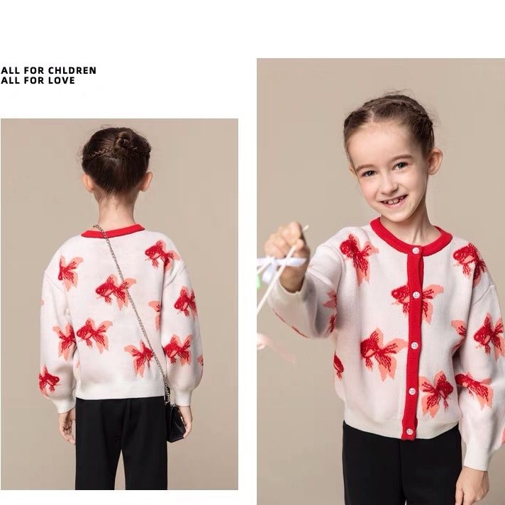 2024 Children's Spring and Autumn New Chinese Style Knitted Cardigan Sweater Student Casual Jacket Winter Warmth without Pilling