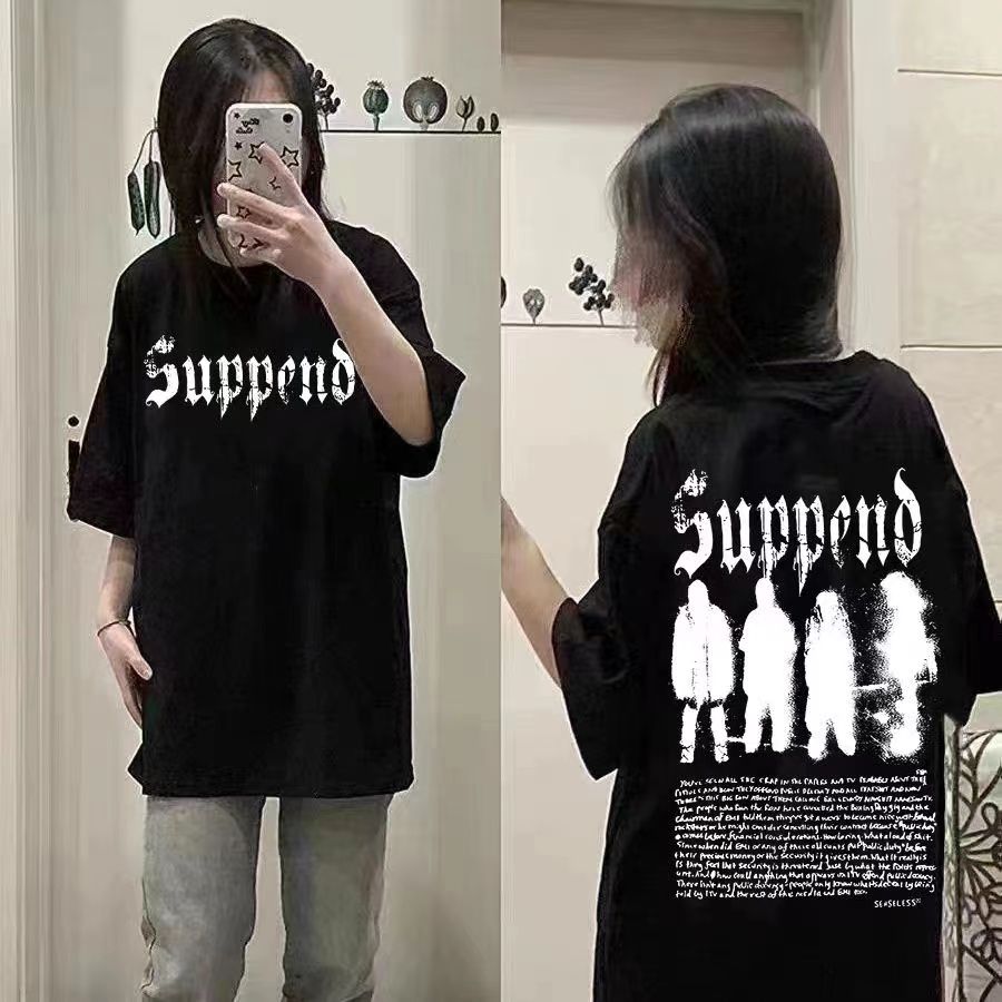 100%純棉美式復古潮牌印花短袖t恤女寬鬆小眾高街學院風上衣ins潮
