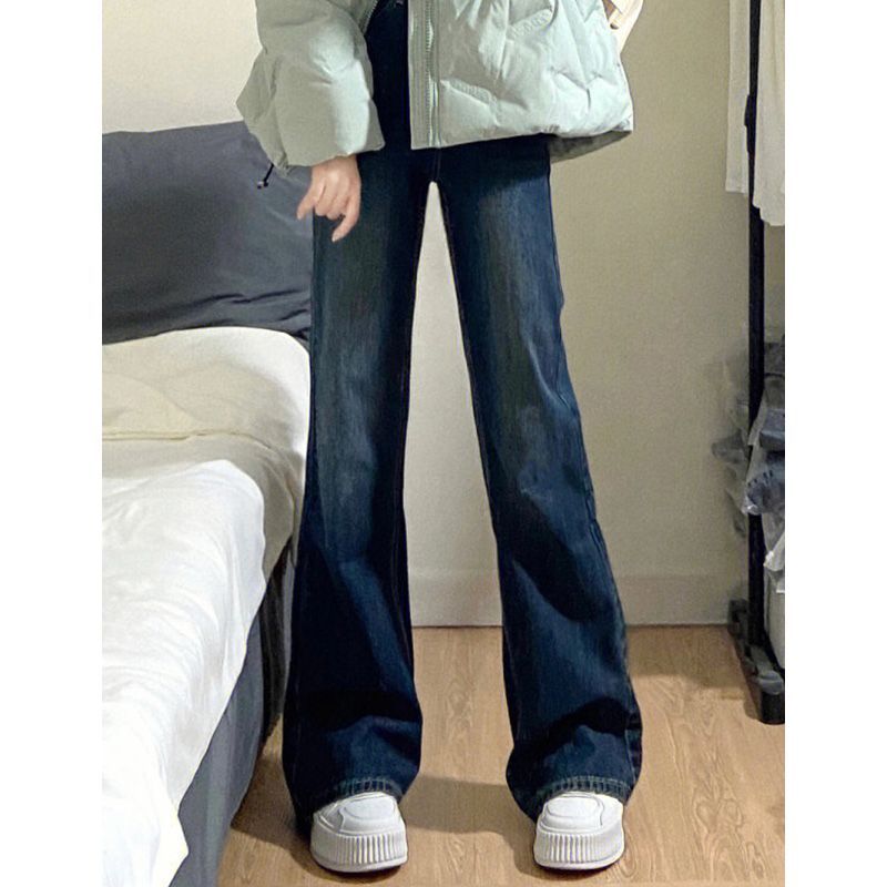 高個子復古微喇牛仔褲女秋冬新款高腰寬鬆顯瘦闊腿直筒喇叭褲子潮