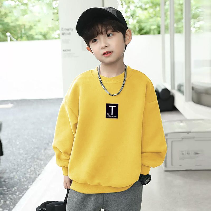 Autumn and winter long-sleeved T-shirts for boys and girls, children's fashionable tops, German velvet bottoming shirts, fashionable and versatile T-shirts for middle and older children
