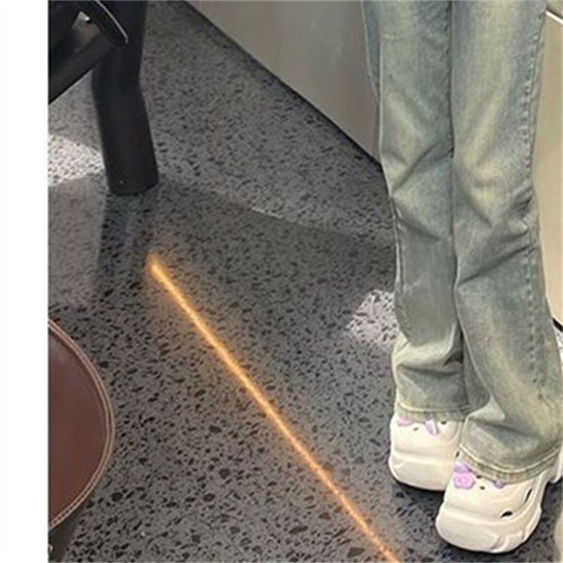 做舊復古微喇叭牛仔褲女秋冬新款高腰修身顯瘦設計感毛邊馬蹄長褲