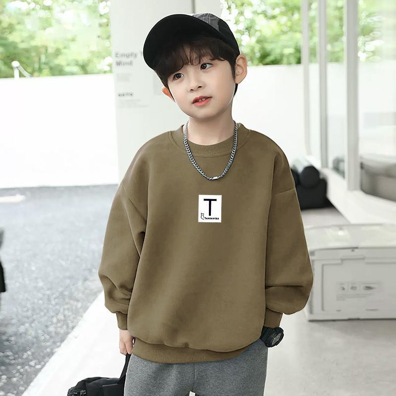 Boys and girls round neck bottoming shirt autumn and winter German velvet medium and large children cartoon style T-shirt versatile printed warm top