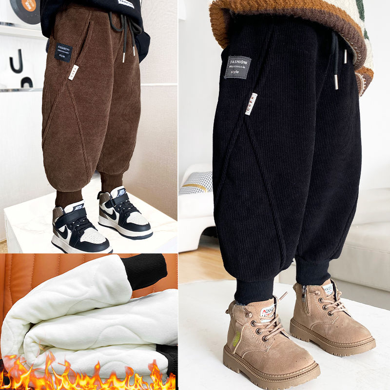 Children's cotton trousers thickened winter baby warm casual trousers for children and middle-aged children boys' velvet quilted corduroy trousers