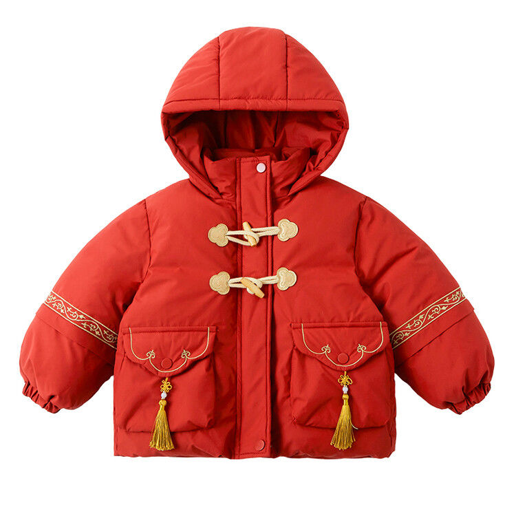 女童棉服冬季2023新款儿童装洋气宝宝加绒加厚冬装棉衣红色拜年服